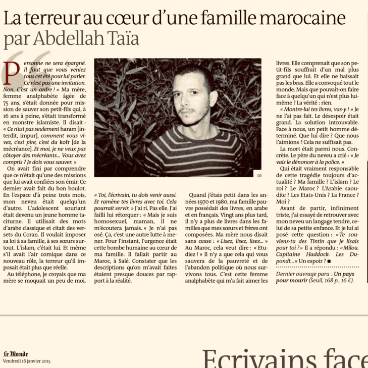 La terreur au cœur d’une famille marocaine, par Abdellah Taïa