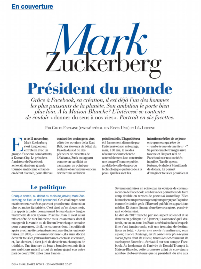 Mark Zuckerberg : Président du monde