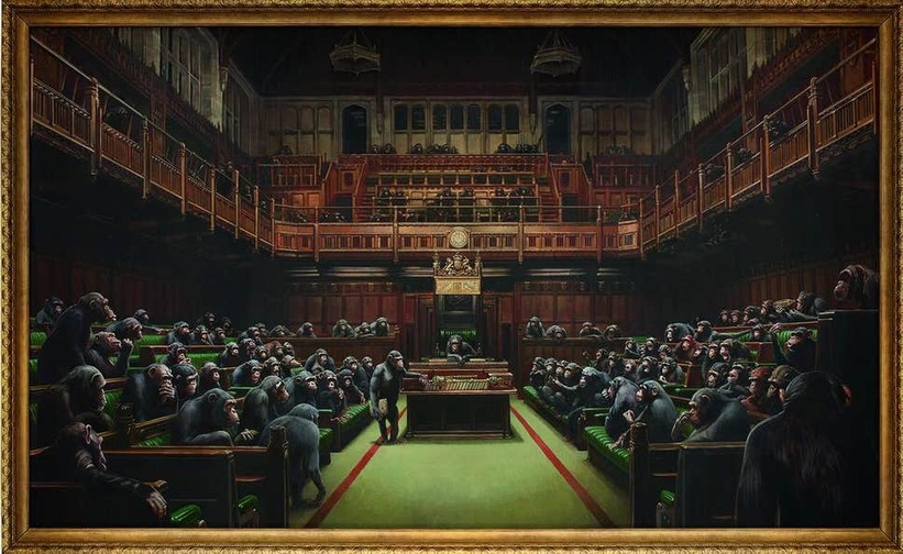 Devolved Parliament sold for £9.8 million in London. ( Banksy ) Devolved Parliament sold for £9.8 million in London. ( Banksy )