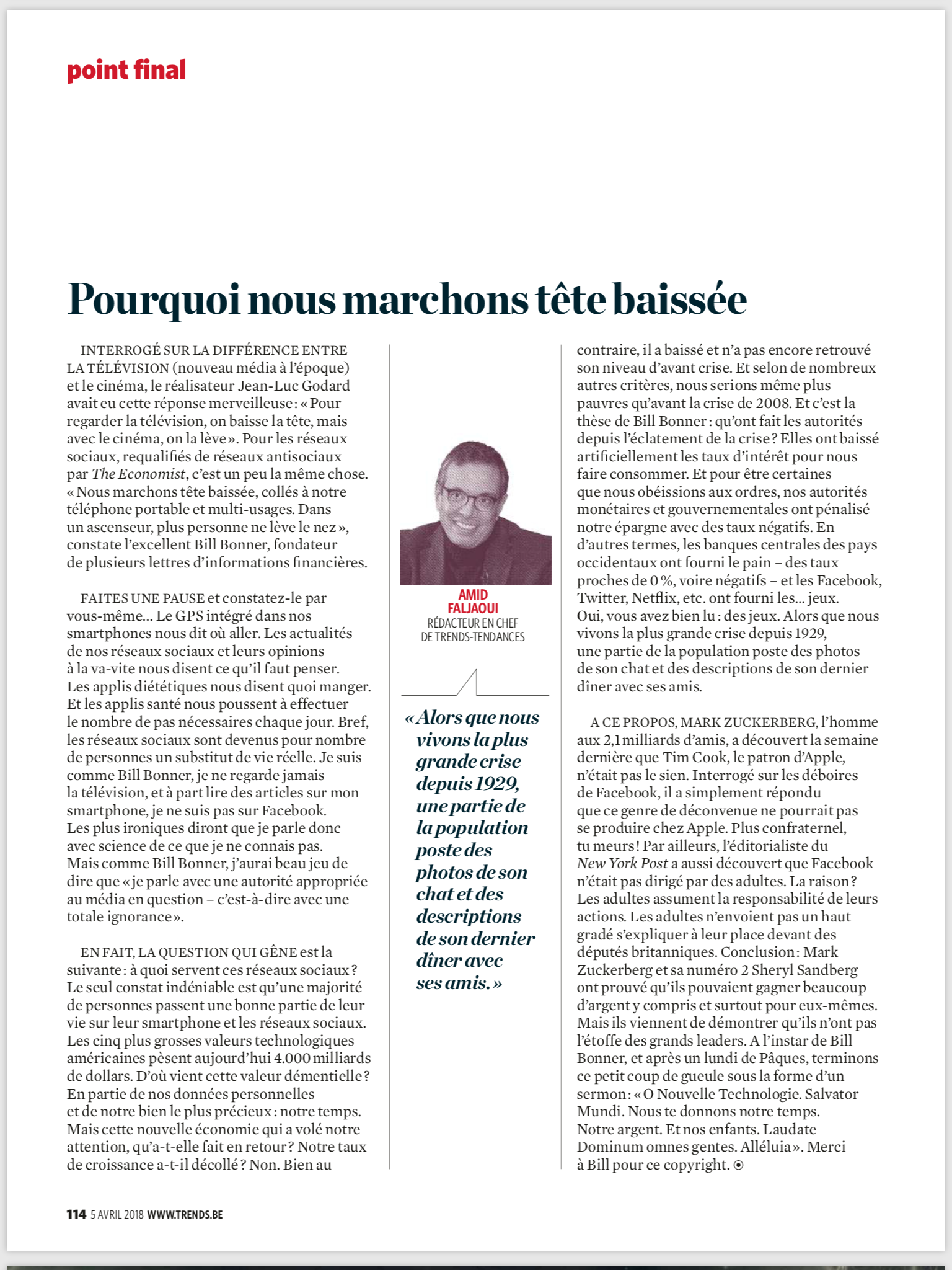 Pourquoi nous marchons tête baissée