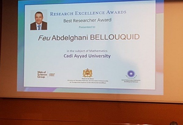 L’Université Cadi Ayyad et ses Chercheurs Feu Pr.Abdelghani BELLOUQUID et le Pr.Nasrrddine YOUBI primés lors du "Research Excellence Day 2019"  - CP